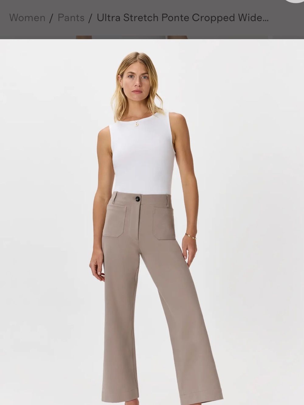 Quince Ultra-Stretch Ponte Cropped Wide Leg Pants in Morel Grey Size 16